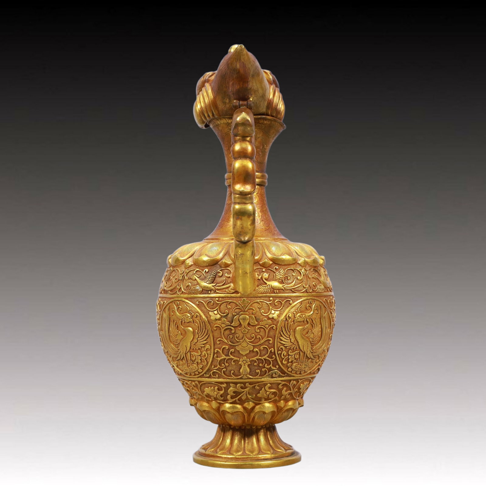 A Rare Gilt Bronze Lotus and Phoenix Pattern Ewer - 8