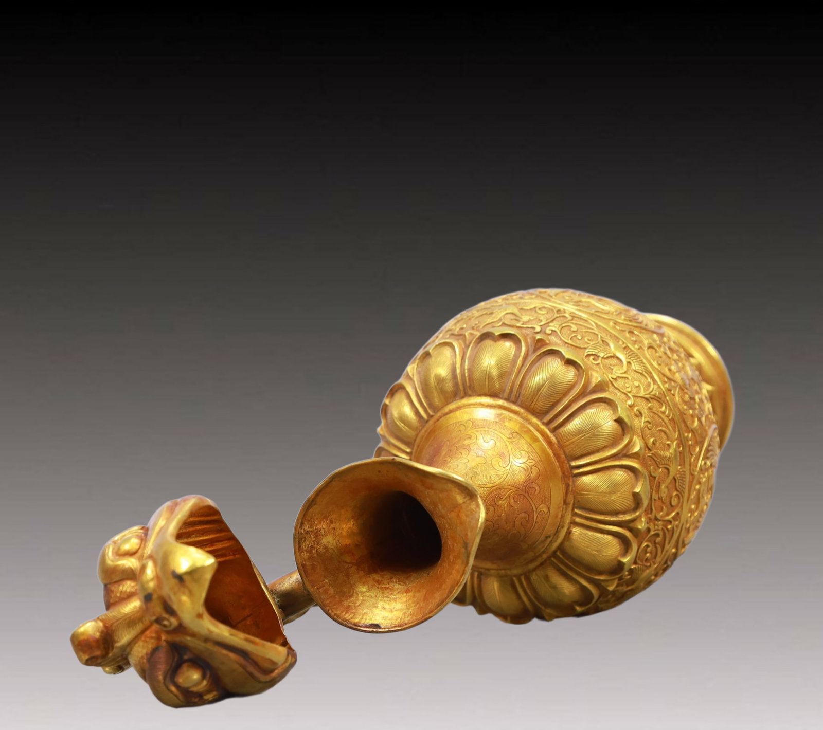 A Rare Gilt Bronze Lotus and Phoenix Pattern Ewer - 9