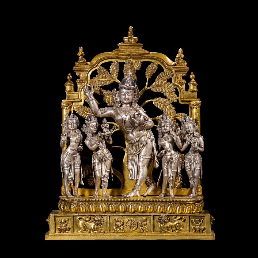 A Solemn Gilt-Silver Bronze Buddha Statue,With Sanskrit: A Solemn Gilt-Silver Bronze Buddha Statue,With Sanskrit,Ming Dynasty,China,Size:15inx5.5inx19.3in,Weight:15750g