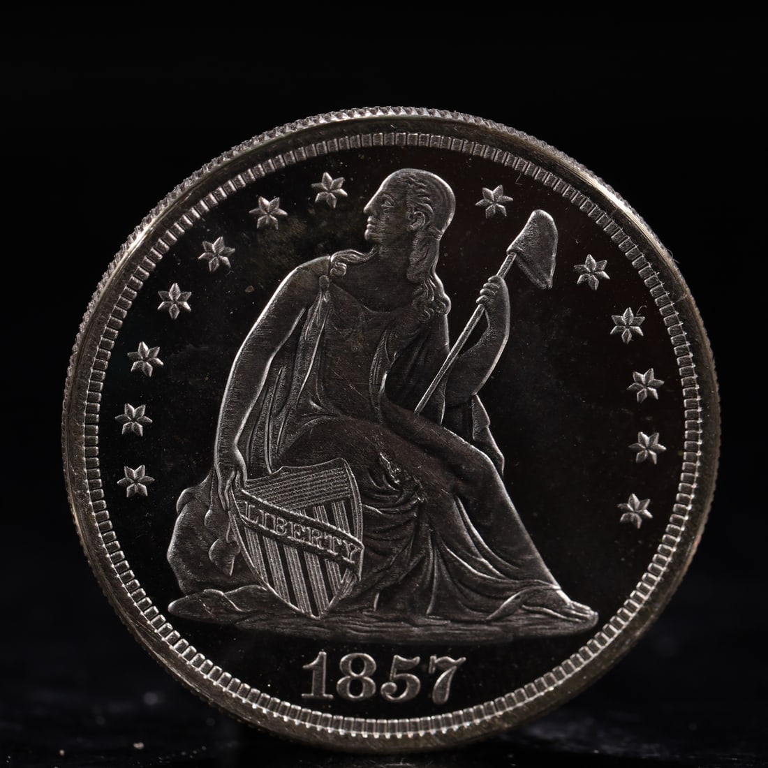 USA One Dollar 1857 Coin: American coin. IN GOD WE TRUST / LIBERTY / 1857 / UNITED STATES OF AMERICA / ONE DOL. Weight:26.9g.
