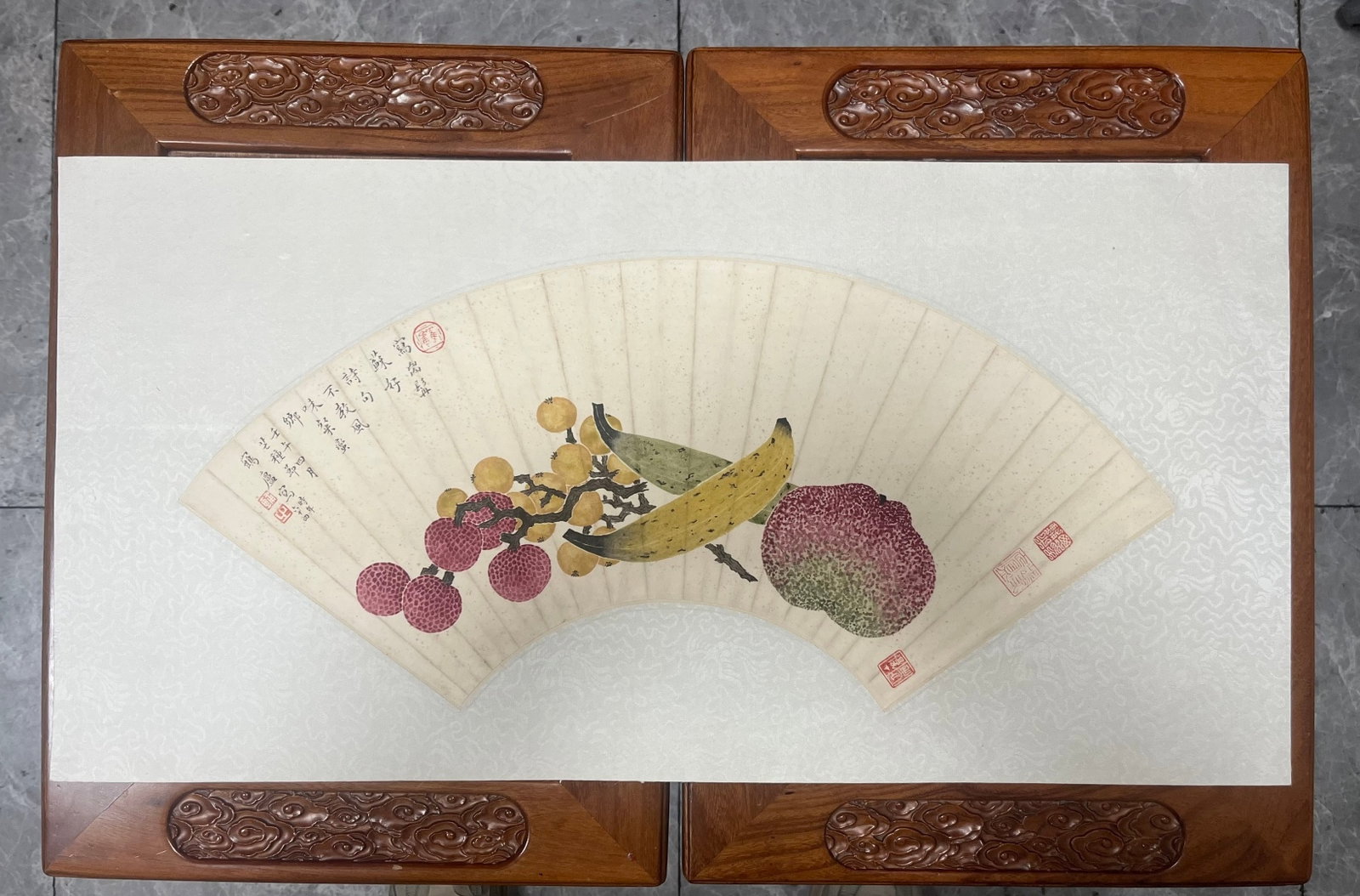 A Chinese Ink Painting of Melon and Fruit on Paper: A Chinese Ink Painting of Melon and Fruit on Paper,Ding Fuzhi 一幅中国水墨瓜果画,丁辅之