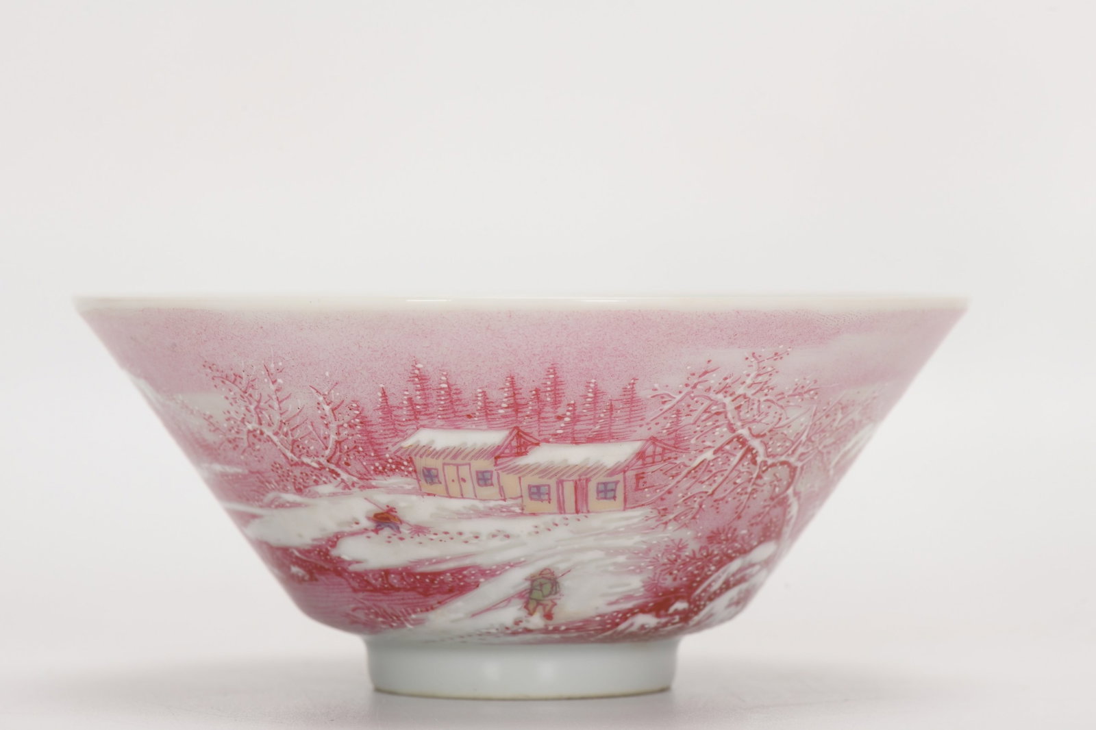 An Exquisite Ruby Red-Glazed Landscape and Figure Pattern Cup,with poem: An Exquisite Ruby Red-Glazed Landscape and Figure Pattern Cup,with poem,Qing Dynasty,China,Yongzheng Four-character Mark,Size:1.9inx4.1in 胭脂红山水人物ಬ