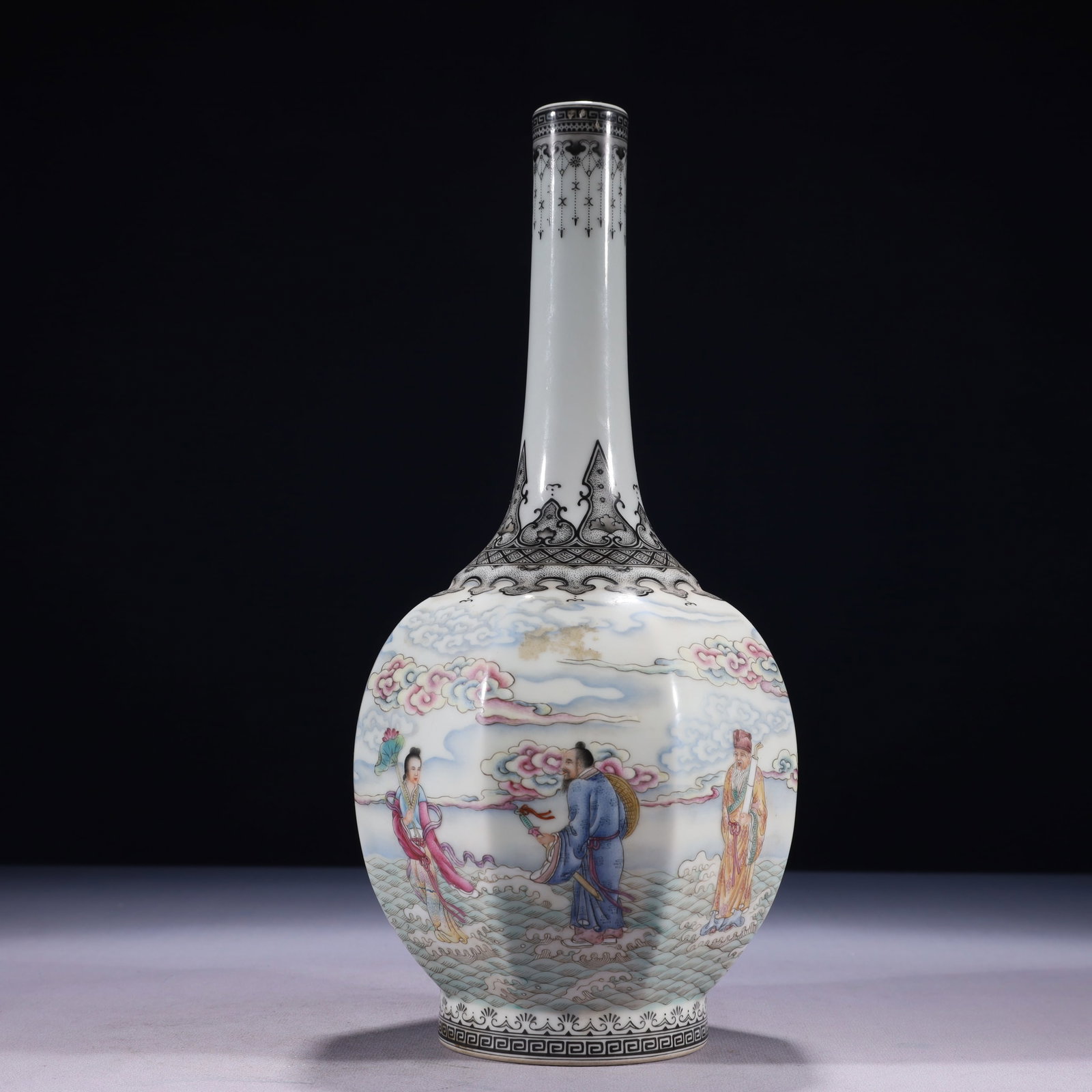 An Exquisite Famille-Rose Character and Story Pattern Vase: An Exquisite Famille-Rose Character and Story Pattern Vase,Qing Dynasty,China,Qianlong Four-character Mark,Size:5.5inx12.6in,Weight:1250g 粉彩人物故事纹ல