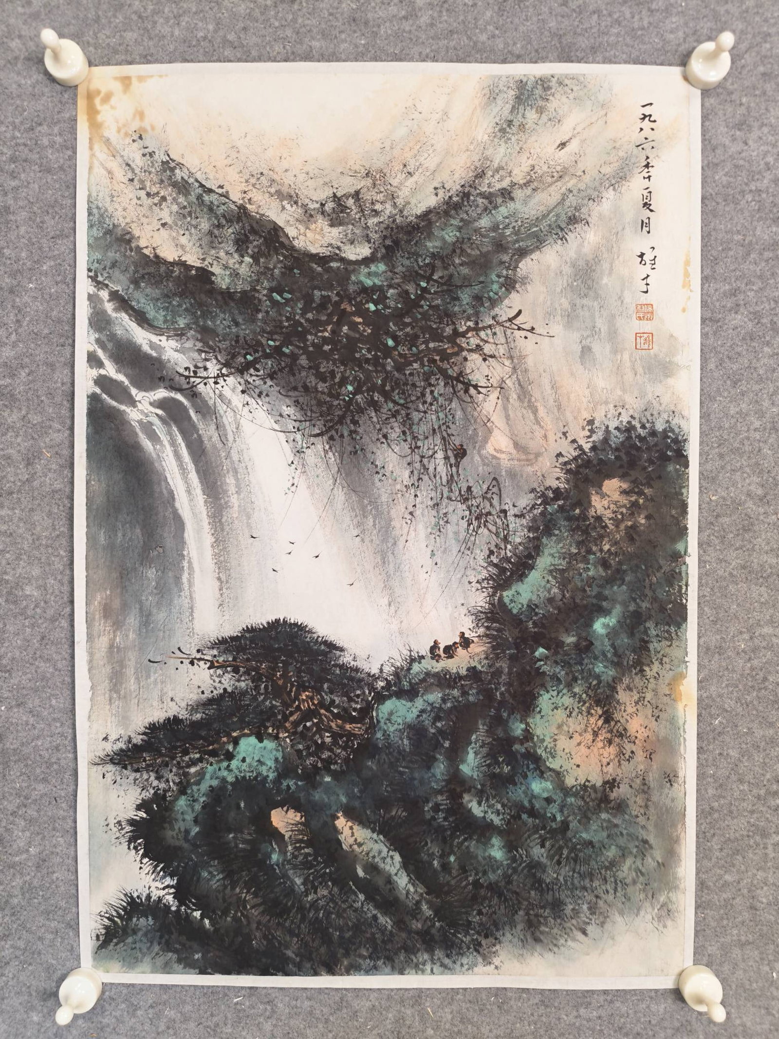 A Chinese Ink Painting of Landscape on Paper: A Chinese Ink Painting of Landscape on Paper,Li Xiongcai,Size:17.7inx26.4in 一幅中国水墨山水画,黎雄才
