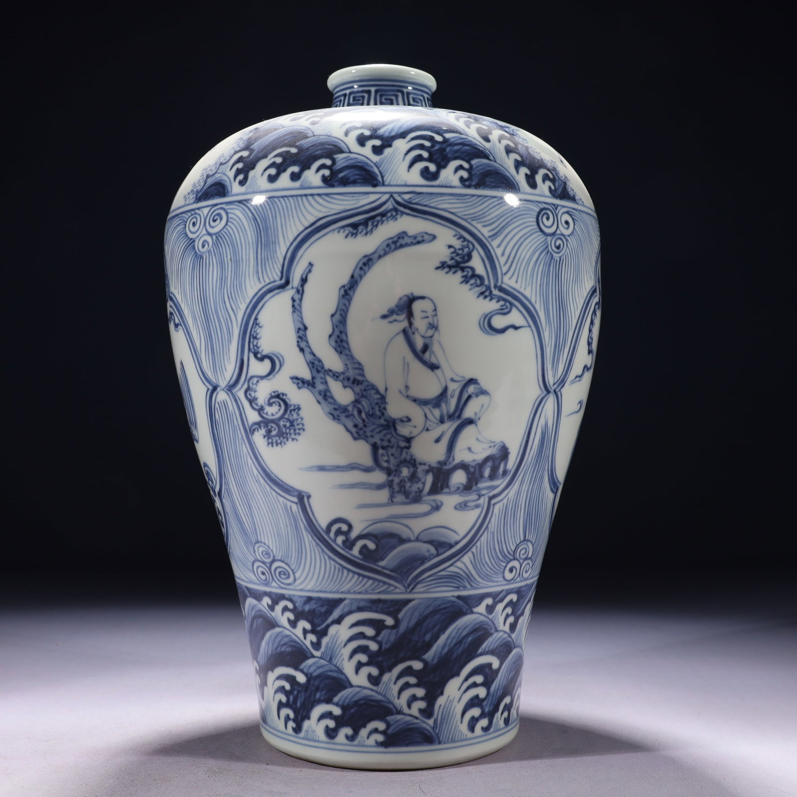 An Exquisite Blue and White Character and Story Pattern Vase: An Exquisite Blue and White Character and Story Pattern Vase,Ming Dynasty,China,Tianshun Mark,Size:7.5inx13.4in,Weight:2600g