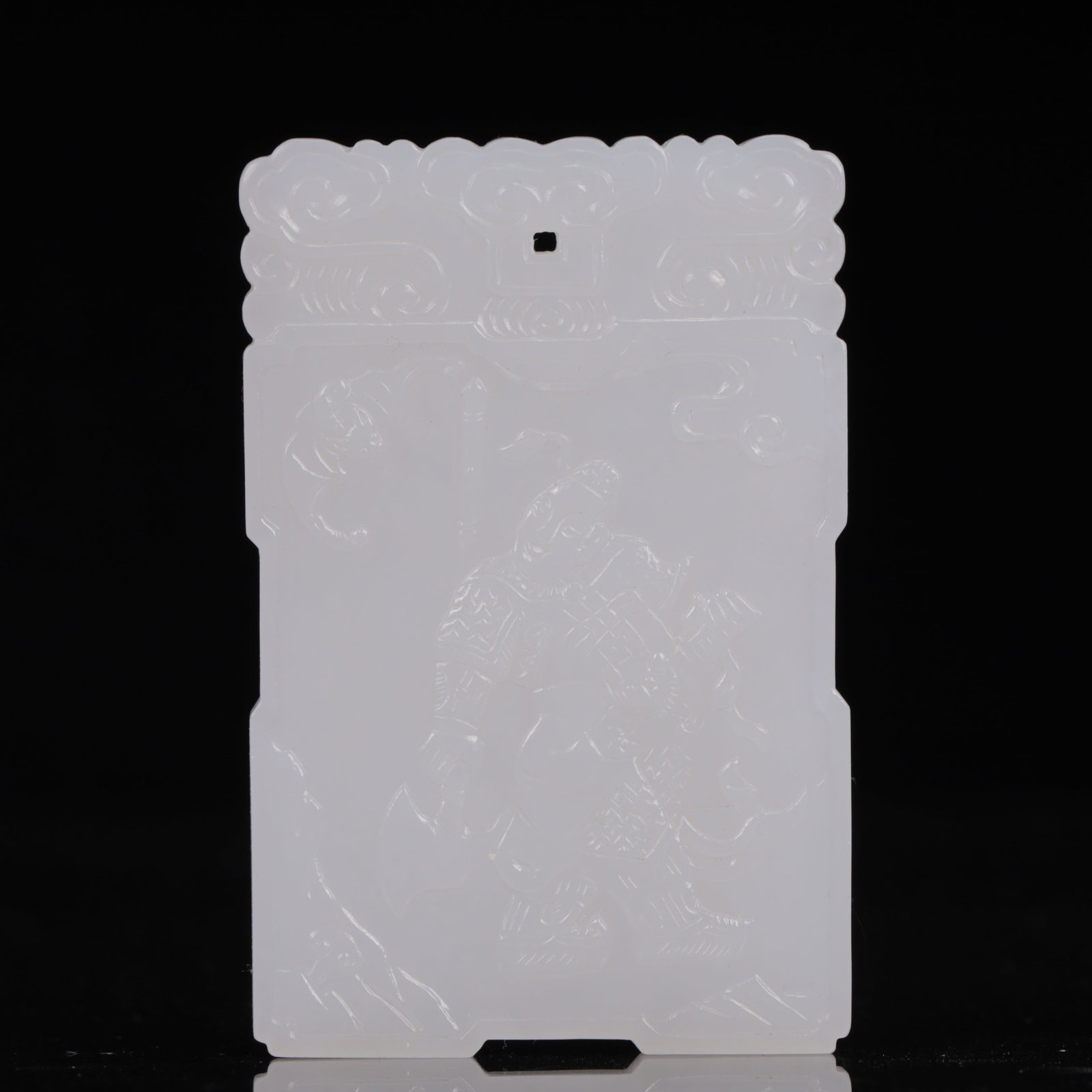 An Exquisite White Jade Figure Pattern Pendant: An Exquisite White Jade Figure Pattern Pendant,Qing Dynasty, China,Size:2inx0.3inx3.1in,Weight:80g 白玉人物纹牌,中国清代