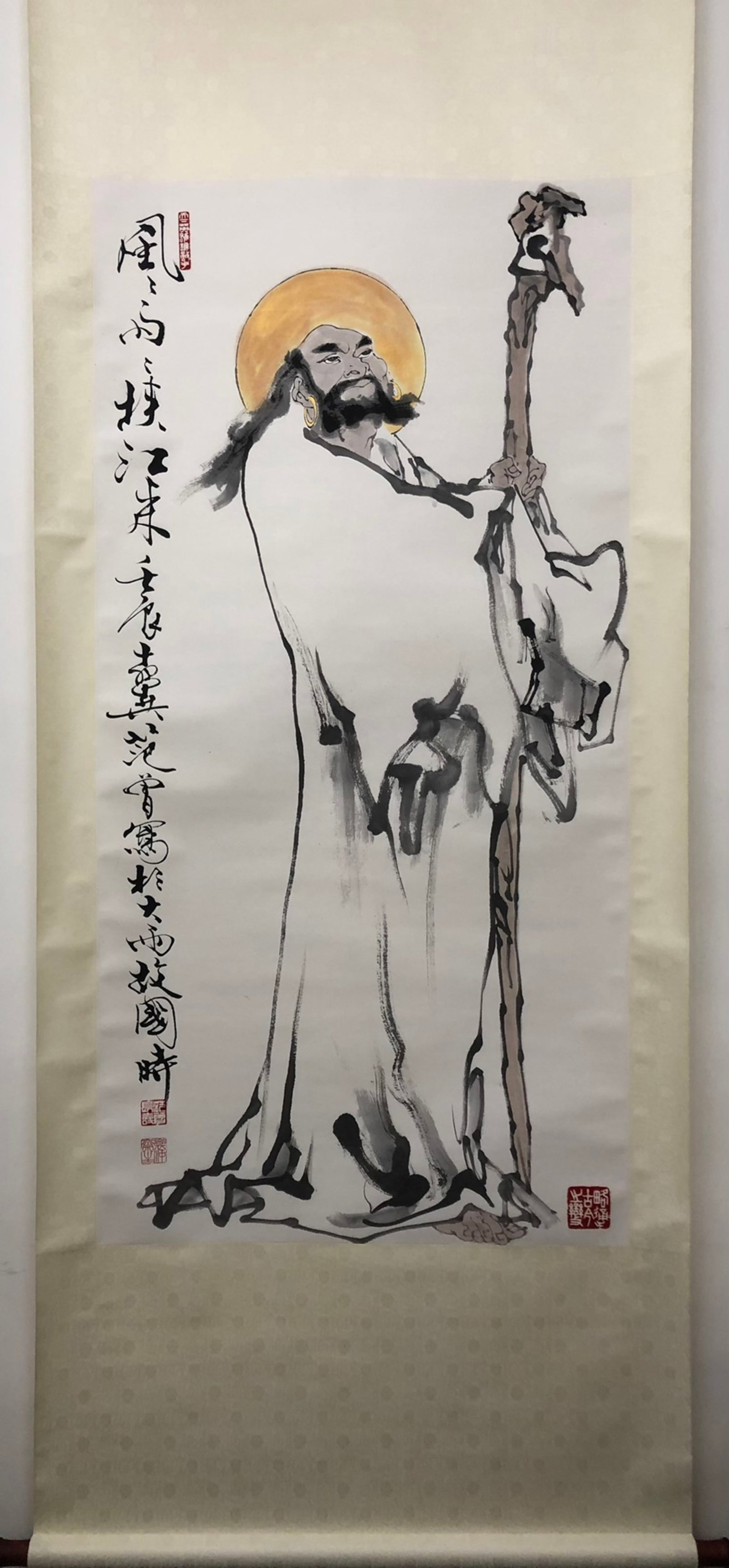 A Chinese Vertical Scroll Ink Painting of Figure on Paper: A Chinese Vertical Scroll Ink Painting of Figure on Paper,Fan Zeng,Size:53.5inx18.9in 一幅中国水墨人物画立轴,范曾
