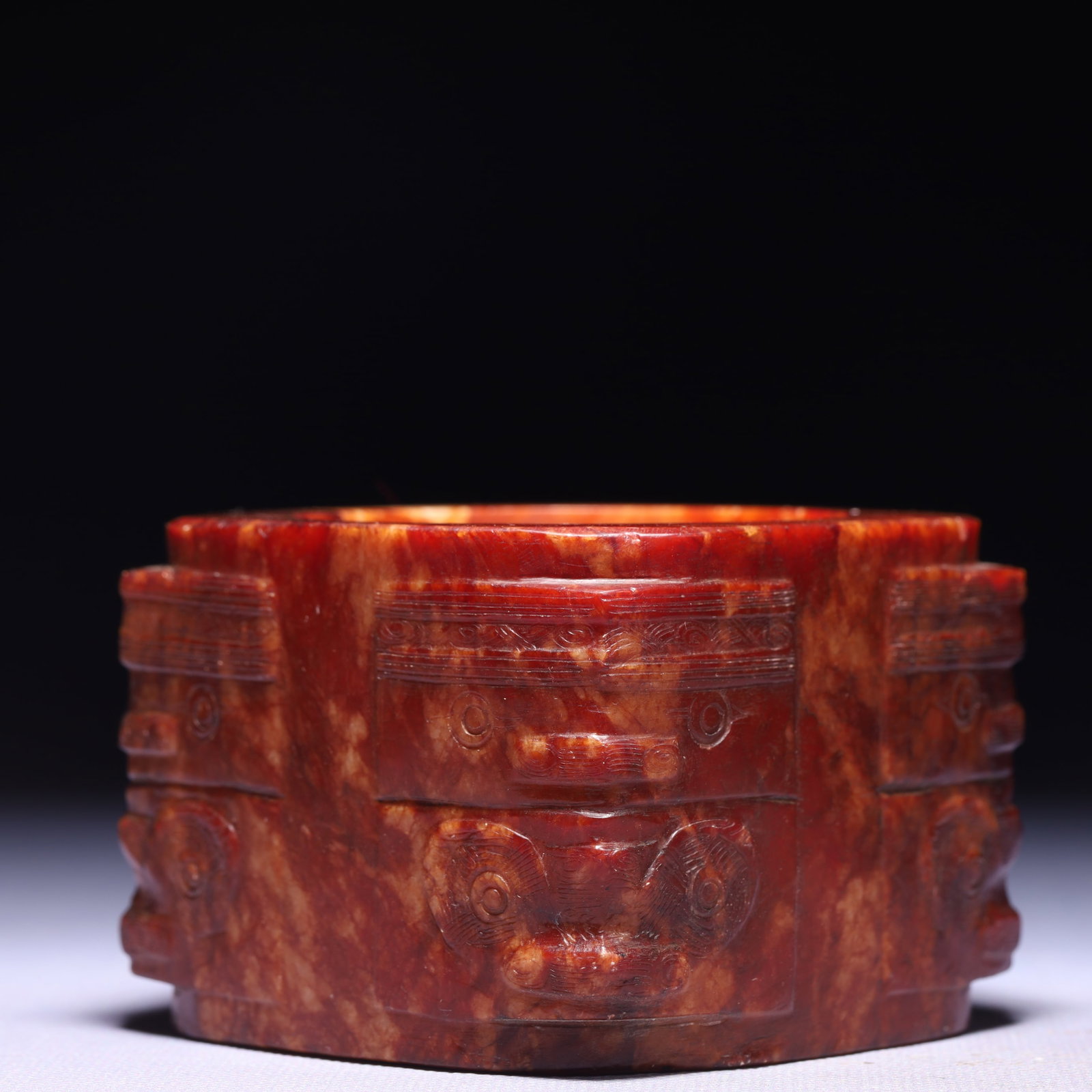 An Archaic Hongshan Culture Yellow Jade Beast-Face Pattern Jade Cong: An Archaic Hongshan Culture Yellow Jade Beast-Face Pattern Jade Cong,Ancient Time,China,Size:3.1inx2.2in,Weight:442g 红山文化黄玉兽面纹玉