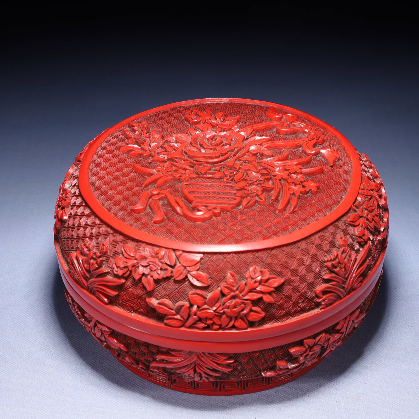 An Exquisite Carved Red Lacquer Flower Pattern Box with Cover (1 of 9)