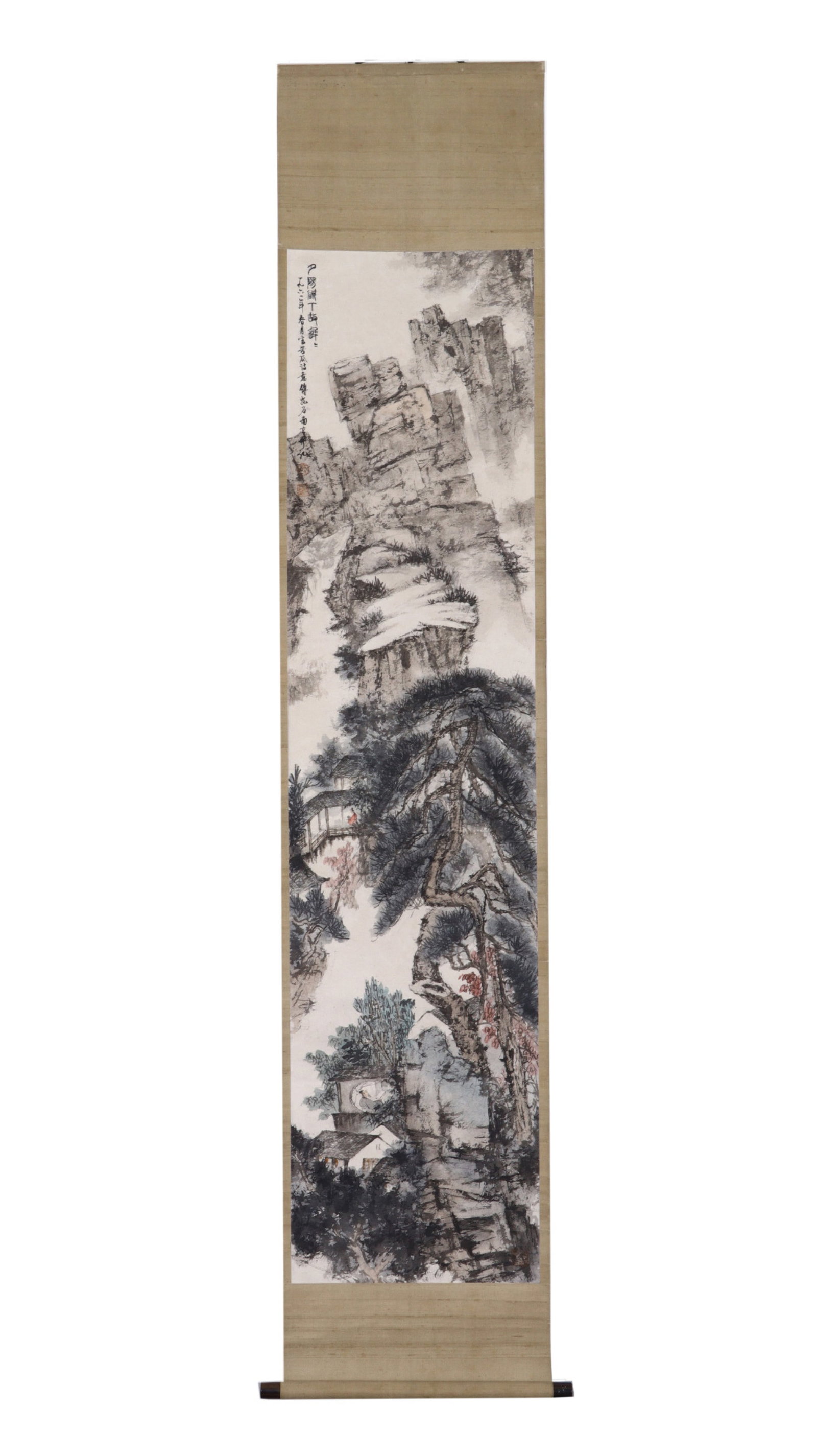 A Chinese Vertical Scroll Ink Painting of Landscape on Paper (1 of 9)