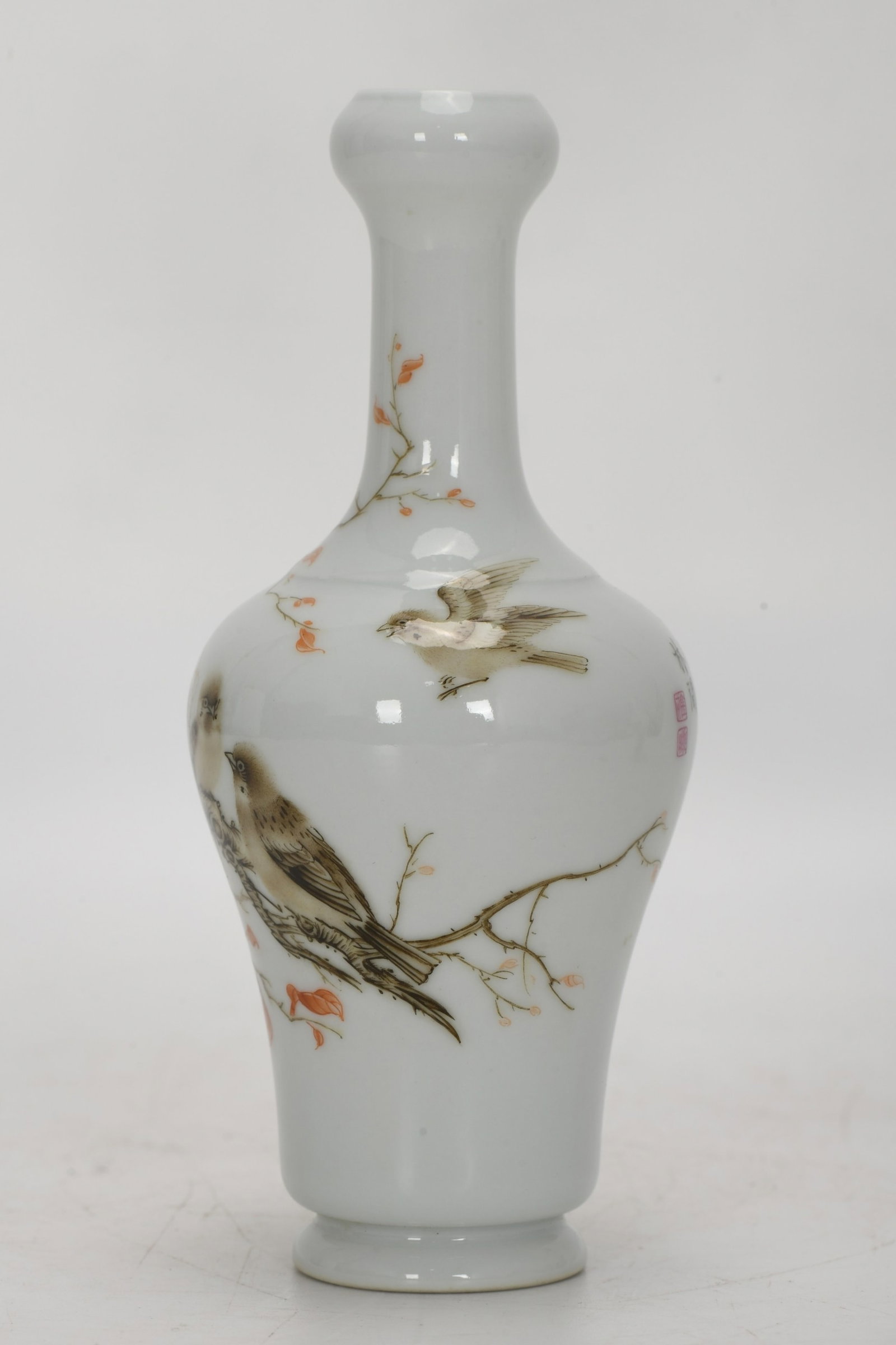 An Exquisite Enamel Flower and Bird Pattern Vase,with poem: An Exquisite Enamel Flower and Bird Pattern Vase,with poem,Qing Dynasty,China,Yongzheng Four-character Mark,Size:5.4inx2.4in 珐琅彩花鸟纹瓶,带诗&#