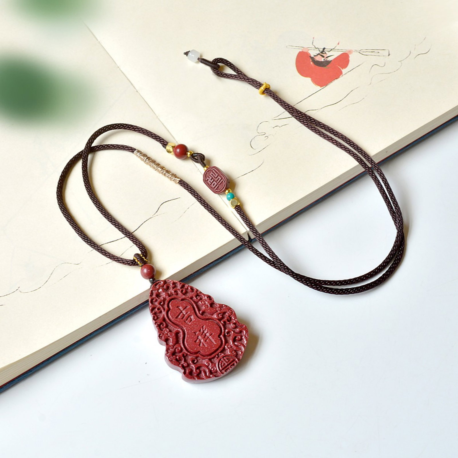 An Exquisite Cinnabar Flower Pattern Pendant - 5