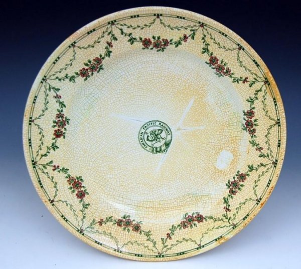 1st Cl. Plate, Empress Ireland: Diver recovered first calss plate form the wreck of the Empress of Ireland. Marked with the Canadian Pacific Line logo and reverse marked Mintons Fontenay. ***C irca 1906. ***ARTIST: Fontenay *** WORK
