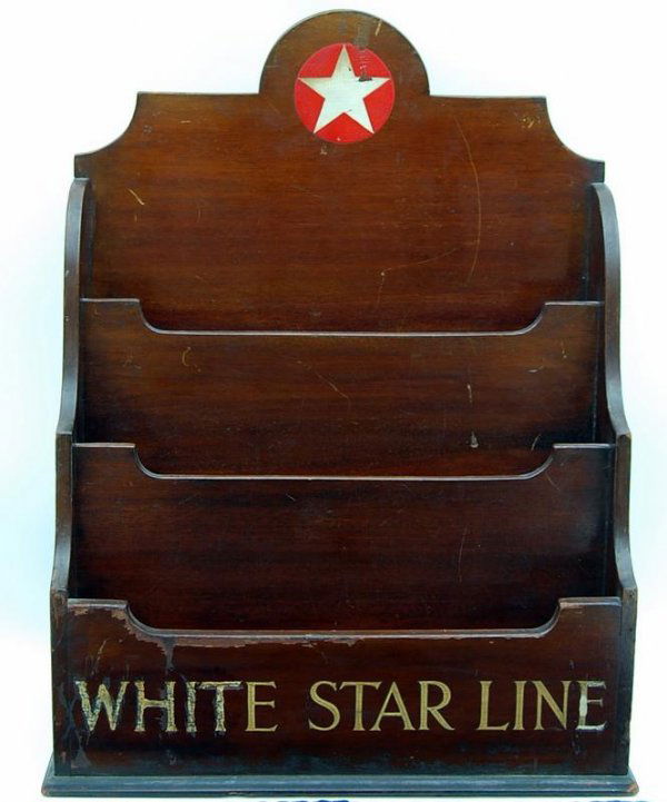 Rare Brochure Holder, White Star Line: Rare Brochure Holder constructed of mahogany with mainly original paint surfaces(minor touchup to the E in Line). Likely used on board ship or in the office of the shipping line. ***Condition Very Goo