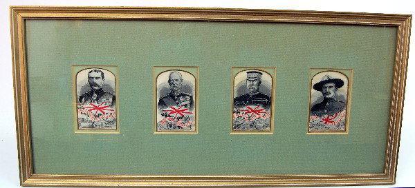 Stevengraph Empire Builders: Stevengraph," Empire Builders" - Four framed portraits of military leaders: #1 Lord Kitchener of Khartoum, #2 Field Marshall Lord Roberts, V. C., #3 Sir Redvers Buller, V. C. and #4 Major General Bade