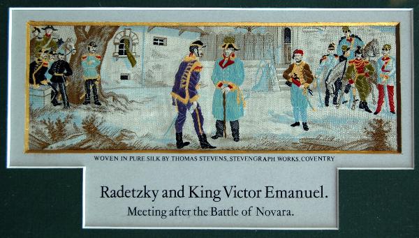 Stevengraph - Radetzky & King Victor Emanuel: Stevengraph - Radetzky & King Victor Emanuel meeting after the Battle of Novara. Vittorio Emanuele II (English: Victor Emmanuel II) (Vittorio Emanuele Maria Alberto Eugenio Ferdinando Tomma