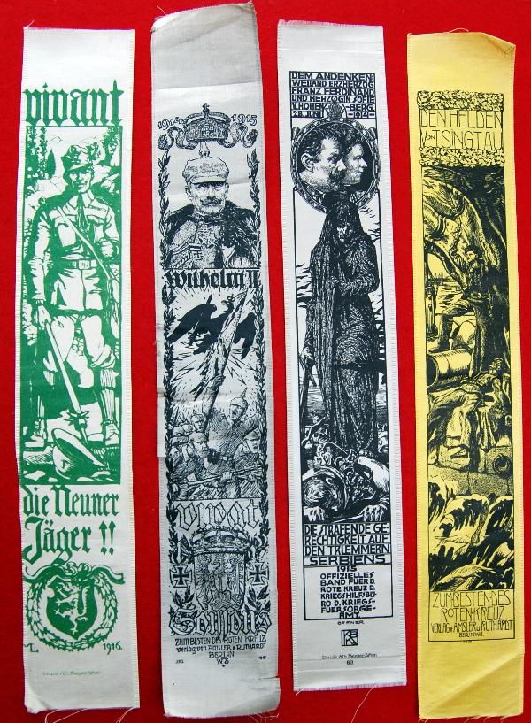 Victory Ribbons (4), German & Austrian -Group 6: Victory Ribbons (4), German & Austrian - (2) 1915; (1) 1915 and (1) not dated Size: 16" H X 2.5 "W Weight: Less than 1 oz.