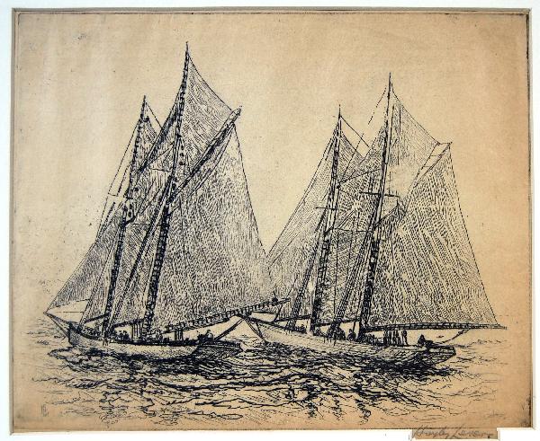 Etching-Hayley Lever 'Gloucester Schooners': Etching-Hayley Lever 'Gloucester Schooners' - unframed; signed; Richard Hayley Lever was born in Australia on 28 September 1876. Lever demonstrated artistic talent early on, and spent his entire life 
