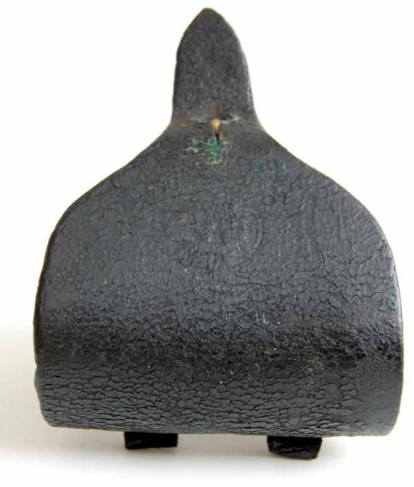 Leather Percussion Cap Box, Civil War: Leather Percussion Cap Box, Civil War, stamped with maker's mark 'Newark, NJ.' Condition: alligatored surface; minor losses; overall vg size: 5.5" L X 4" W X 2' D Weight: 6 oz.