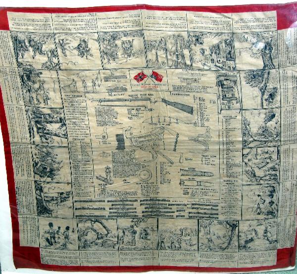 Fulton's Military Handkerchief ,C. 1854: Fulton's Military Handkerchief , Pat. No. 10,774 -C. 1854 - Military Instructions for subjects such as the Martini-Henry rifle, Army Signalling, Infantry Kit List, Morse code alphabet, Aiming Rules, M