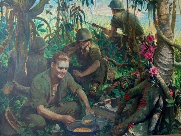 O/C U. S. Soldiers by J. Clymer: O/C U. S. Soldiers within a tropical setting. Finely painted with lots of detail including orchids by John Ford Clymer (1907-1989) John Ford Clymer (January 29, 1907 - November 2, 1989) was an America
