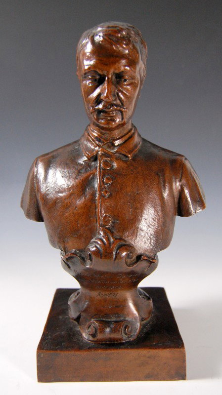 Bronze, General de Peyster" by Bissel": Bronze portrait bust inscribed Brevet Major General John Watts de Peyster, NY 1892", subtitled on the reverse 'Examining Plans" and signed Geo. E. Bissel, sculptor. Foundry mark of the Henry Bonnard B