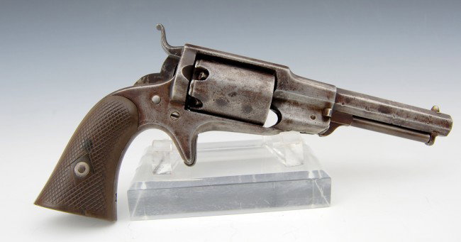 Pistol, Remington, 3rd Model, Serial 191: Pistol, Remington, 3rd Model, Serial 191 - undecorated Condition: overall wear, dings; tight mechanism Size Length of Barrel: 4; Overall Length: 8" Weight: 1 lb"