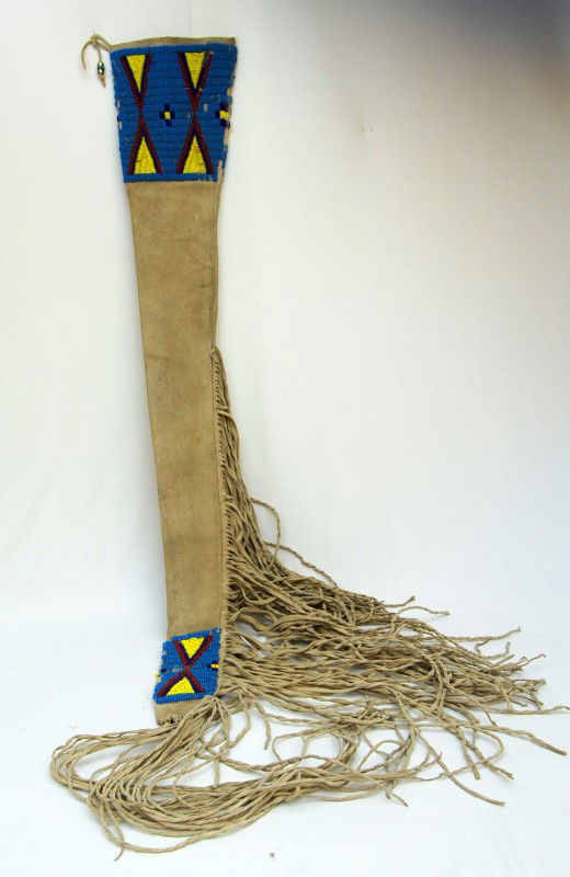 Rifle Bag, Indian Beadwork, Carl Moon Tag: Rifle Bag, Indian Beadwork with Tag affixed to inside of bag: 'Carl Moon 564 N. Mentor Avenue, Pasadena, Cal'; Condition: deterioration to some of beadwork, otherwise VG Size: 37.5 L X 6.5" W @ widest