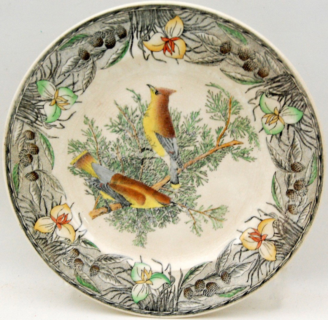 Plate, Audubon Birds of America, hand colored Plat: Plate, Audubon Birds of America, hand colored - Cedar Waxwing, 'The Birds of America From Original Drawings by John James Audubon. Printed from fine engravings, colored by hand.' Made by Adams, Englan