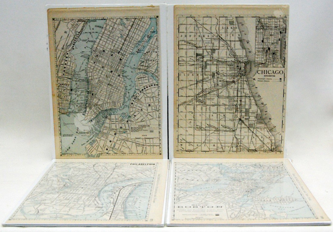4 Maps-Cities-Rand McNally 1889 Map of Boston show: Map of Boston showing Freight & Passenger Depots, Grain Elevators, Steamboat Wharves, etc. #269,' Rand & McNally Co.'s Boston and New York'; Philadelphia, References Steamboat Piers, Freight Depots, E