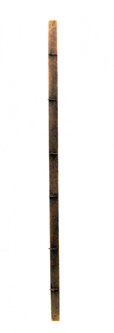 Tobacco Rack, Wooden with Iron Hooks, 19th c.: Tobacco Rack, Wooden with Iron Hooks, and end mounting holes,19th c. Size: 48" L X approx 1.5" W Weight:1lb Condition: scratches & dents consistent with age & use.