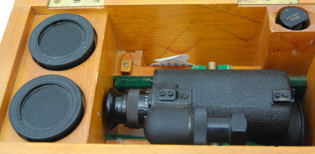 Azimuth Telescope, Boxed, US Navy 1943 : Azimuth Telescope, Boxed, US Navy 1943, WWII - used to track the position of targets, usually other ships. See image 3 for plaque detailing the maker, etc. , which matches the info printed on the inst