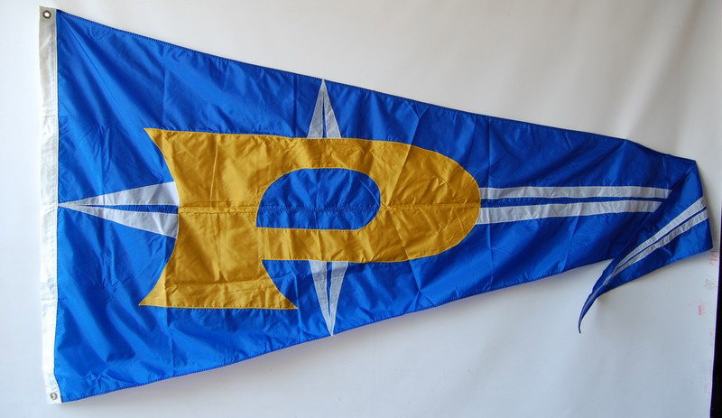 Prudential Steamship Corporation house flag Flag o: Flag of the Prudential Steamship Corporation. Made from nylon. Late 20th century. Size: 45" H x 109" L Weight: 7oz Condition: Condition: very good
