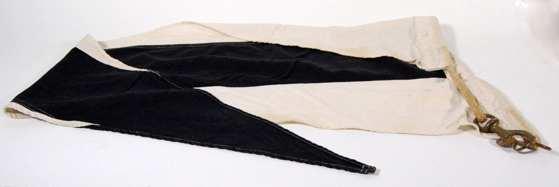 (3) Signal Flags, bronze hardware (3) Signal Flags: (3) Signal Flags - with roping and bronze hardware clip fasteners. #1) black & white: repeater pennant, 3rd repeat; #2) red & tan: numeral pennant 0 (zero) #3) blue & white ship's signal flag, A= affi