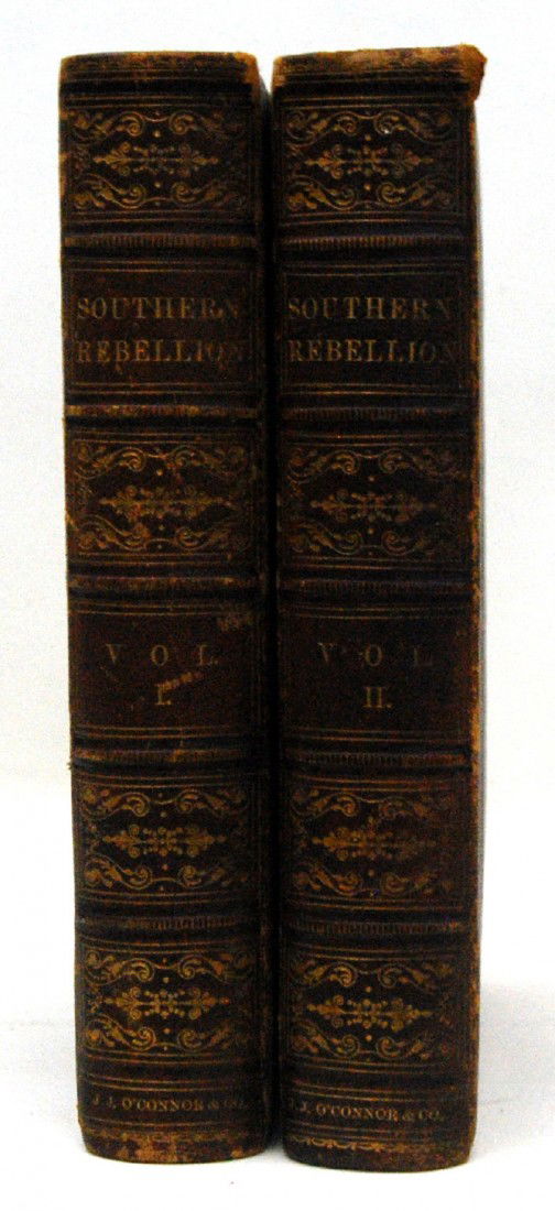 (2) Books 'Southern Rebellion', W.A. Crafts 1867 (: (2) Books, Volumes I & II, Southern Rebellion, W.A. Crafts 1867-1868; each are 648 pages and are leather bound.. Vol I includes a color map of the United States by S. Walker, Boston and an Index. Volu