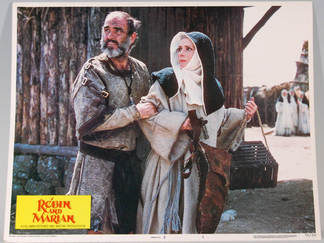 Original Lobby Card, Sean Connery & Audry Hepburn : Sean Connery & Audrey Hepburn lobby card from the Movie "Robin & Marion". Size: 11" L x 14" W Condition: Bumped corners and light crease lower left