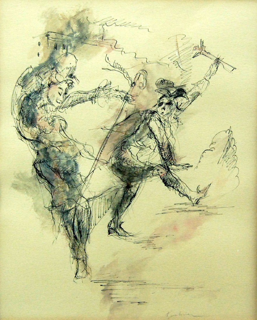 Lithograph w/ watercolor Ernst Ludwig Kirchner: Lithograph on paper with watercolor embellishments by Ernst Ludwig Kirchner, (6 May 1880 – 15 June 1938). A German expressionist painter and printmaker and one of the founders of the artists group D