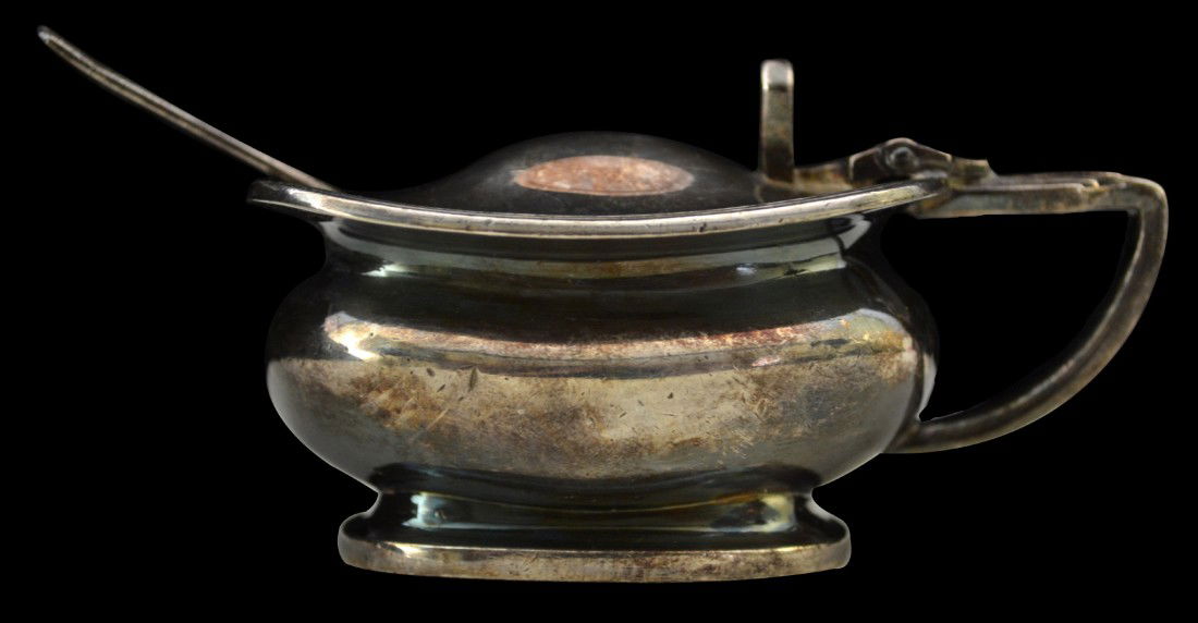 Salt Cellar with spoon, Cunard White Star Line: Salt Cellar with spoon, Cunard White Star Line - marked '36739 Elkington Plate, Cunard White Star, 116 and a Z' on the bottom. Cruise ship memorabilia from a historic line Size: L. 3.25" x W. 2" x H.