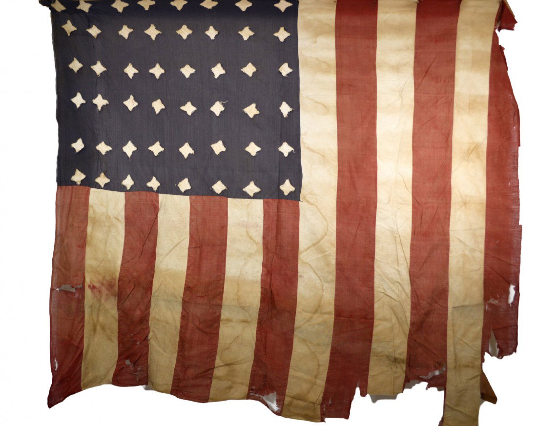 USA Flag, P.O.W., WWI, Signed, German POW camp: US Flag, P.O.W. made, WWI, Signed - this is a very rare American flag that was made and signed by the Prisoner of War who made it. He was more than likely held in one of the German POW camps during th