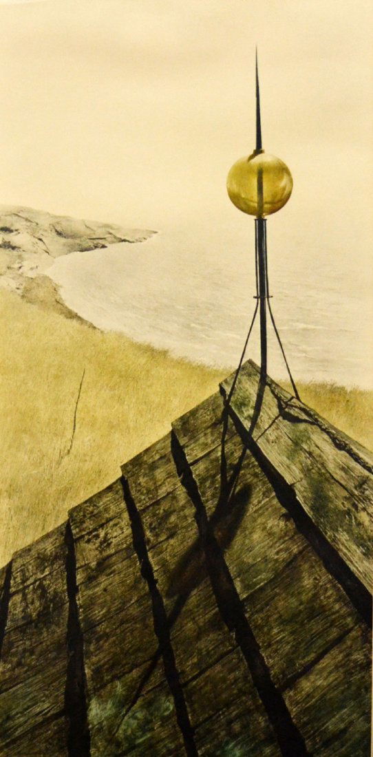 Print, Ltd. Ed. Andrew Wyeth 'Northern Point' '71: Print Limited Edition, Collotype Andrew Wyeth 'Northern Point', 1971. Certificate of Authenticity affixed to the back of the frame from the New York Graphic Society. Embossed 'AW' on mat (these plates