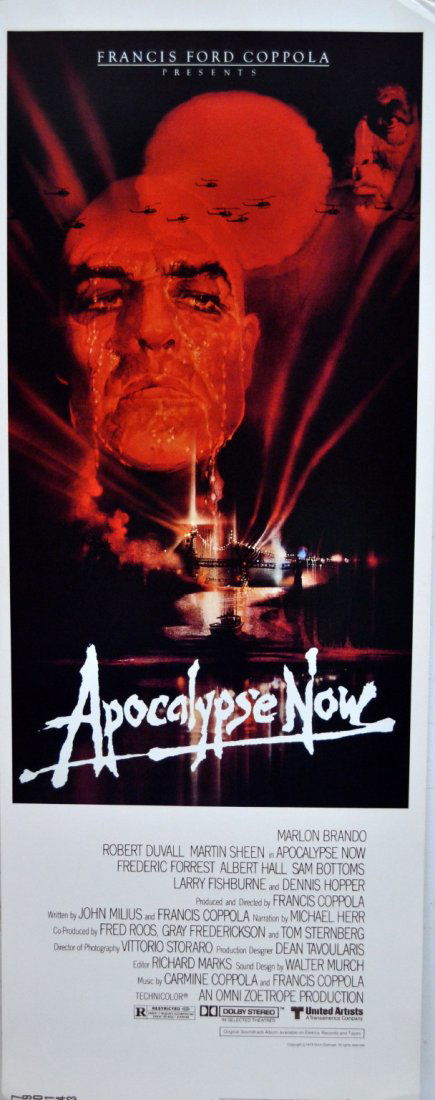 Movie Insert Poster 'Apocalypse Now' 1979: Movie Insert Poster 'Apocalypse Now' 1979. Starring Marlon Brando, Robert Duvall and Martin Sheen. With Frederic Forrest, Albert Hall, Sam Bottoms, Larry Fishburnes and Dennis Hoper. Produced and dire