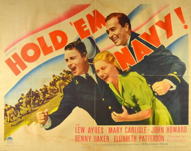 Movie Poster 'Hold 'Em Navy!' 1937: Movie Poster 'Hold 'Em Navy!' 1937. Starring Lew Ayres, Mary Carlisle, John Howard, Benny Baker and Elizabeth Patterson. Directed by Kurt Neumann. A Paramount Picture. Cellophane wrapped and backed