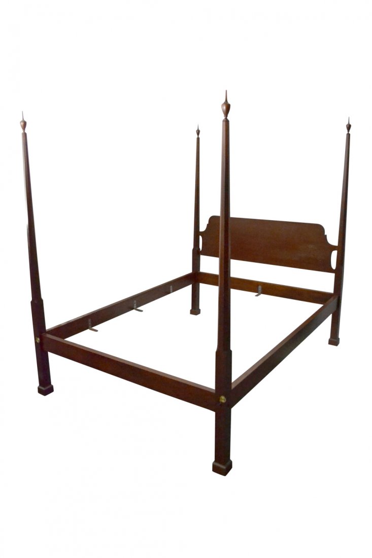 Custom Bed, 4 post, Chippendale style, 20th C: Custom Bed, 4 post, Chippendale style, 20th C Bed, 4 poster, Custom Wood: Mahogany Joinery: Mortise & Tenon Features: Octagonal, tapered posts with turned finials; posts reminate in carved, integrated