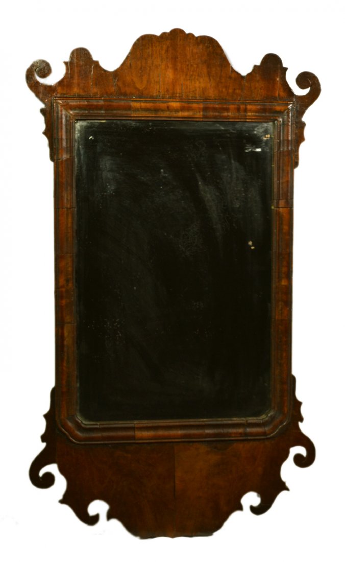 Looking Glass, walnut Chippendale, c. 1780: Looking Glass, walnut Chippendale, c. 1780 Looking Glass, c. 1780 Wood: Walnut on Pine Secondary Wood: Pine Joinery: Mitred and mortise & tenon Features: Original glass, molded and shaped liner, carve