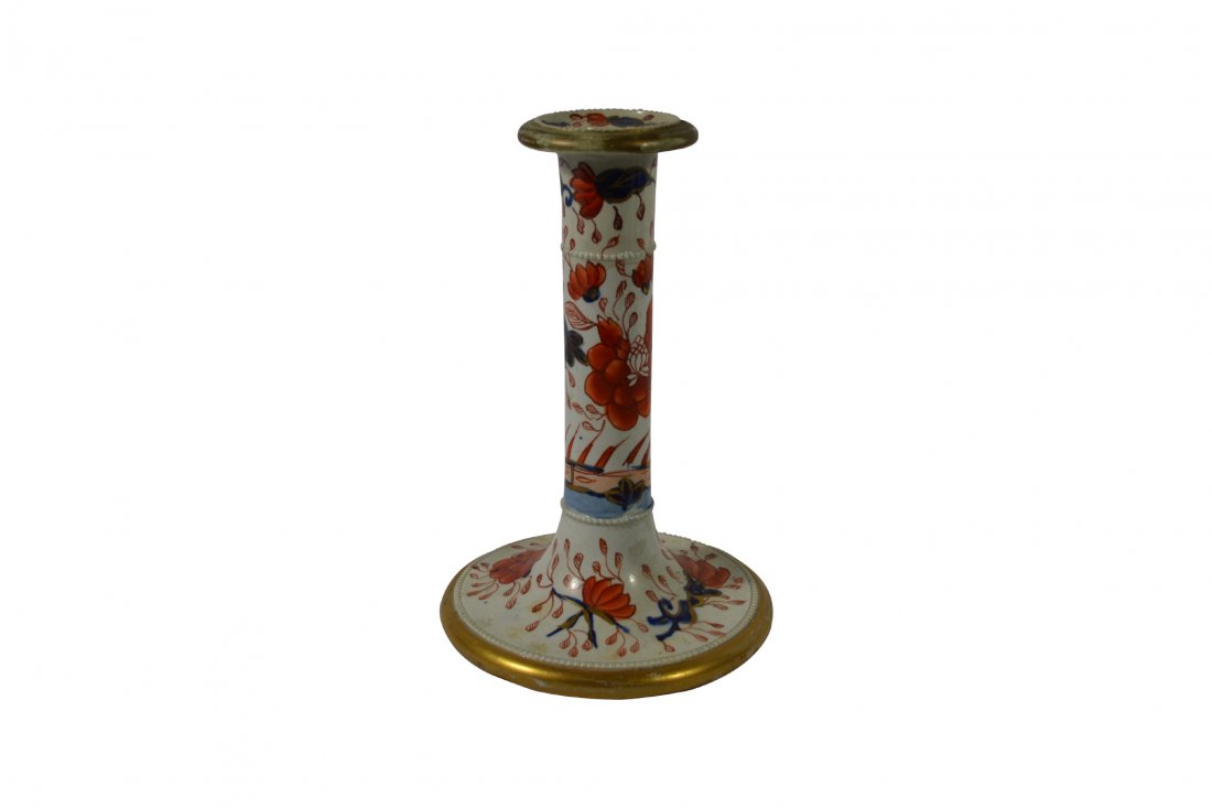 Candlestick, Mason Ironstone, 1815-20: Candlestick, Mason Ironstone, 1815-20 Form: Candlestick Components: Hard paste Decoration: Hand painted and decorated in the 'Imari' palette with flowering shrubs. 'Japan Fence' pattern. Colors: Red, 
