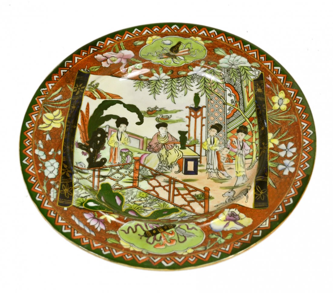 Plate, Mason's Ironstone, 'Scroll', c 1830: Plate, Mason's Ironstone, 'Scroll', c 1830 Form: Plate Components: Hard paste Decoration: Transferred applied then hand colored and enameled. Floral and foliates throughout. Depicts a scene with five 