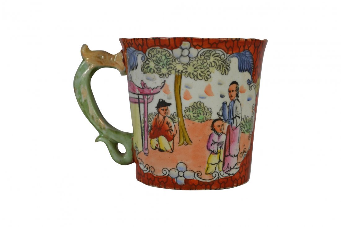 Mug, Mason Ironstone, 19th Century: Mug, Mason Ironstone, 19th Century Form: Mug Components: Hard paste Decoration: Chinese export style. Transfer print and hand painted over the print. Depicts a scene on each side, both with three peop