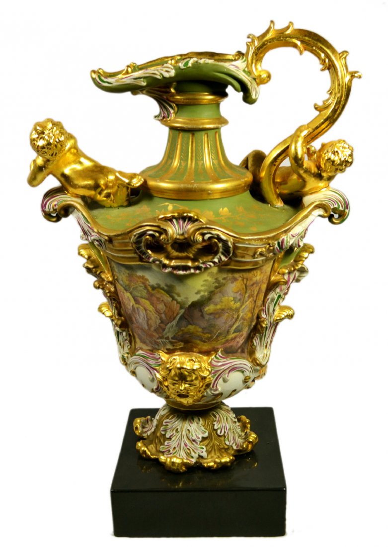 Ewer, Mason Ironstone, 'The Noble Urn', C.1820: Ewer, Mason Ironstone, 'The Noble Urn', C.1820 Form: Ewer. Components: Hard paste. Decoration: Called 'The Noble Urn', this ewer is of Italian influence and is hand painted in enamel colors and gilt, 