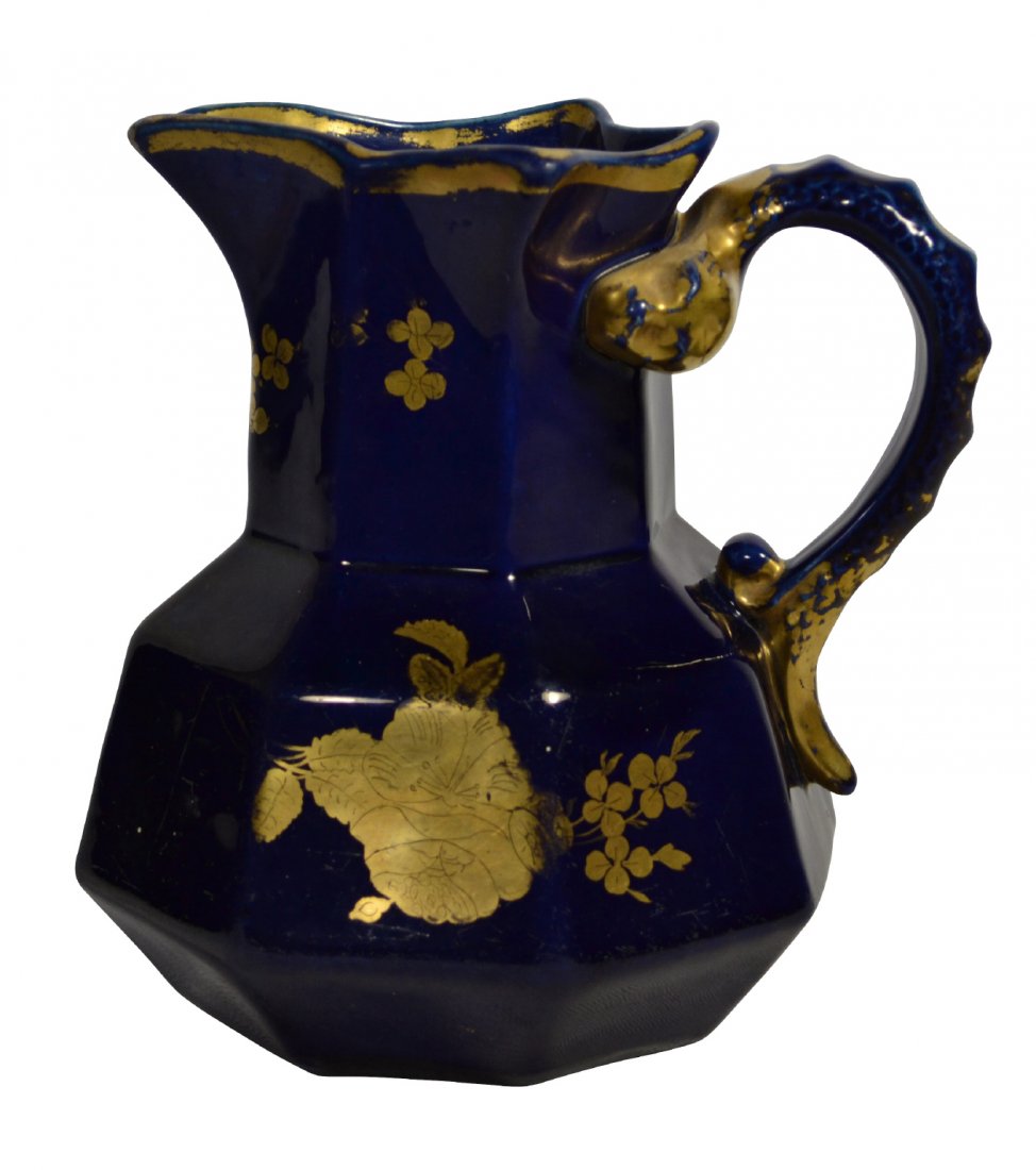 Hydra Jug, Masons Ironstone, Mazarine, C.1820: Hydra Jug, Masons Ironstone, Mazarine, C.1820 Form: Hydra Jug. Components: Hard paste. Decoration: Handle in the form of a serpent. Gilt floral decorations and highlights. Colors: Blue & gold. Marking