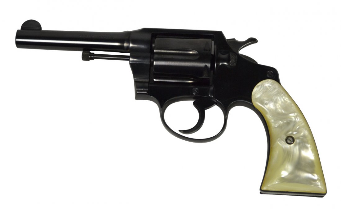 Pistol, Colt, blue w/simulated pearl grips: Pistol, Colt, blue w/simulated pearl grips Police positive special Type: Double action revolver Maker: Colt Model: Police Positive Special Year: C. 1905 - 1970 Age: C. 1905 - 1970 Caliber: 38 Special 